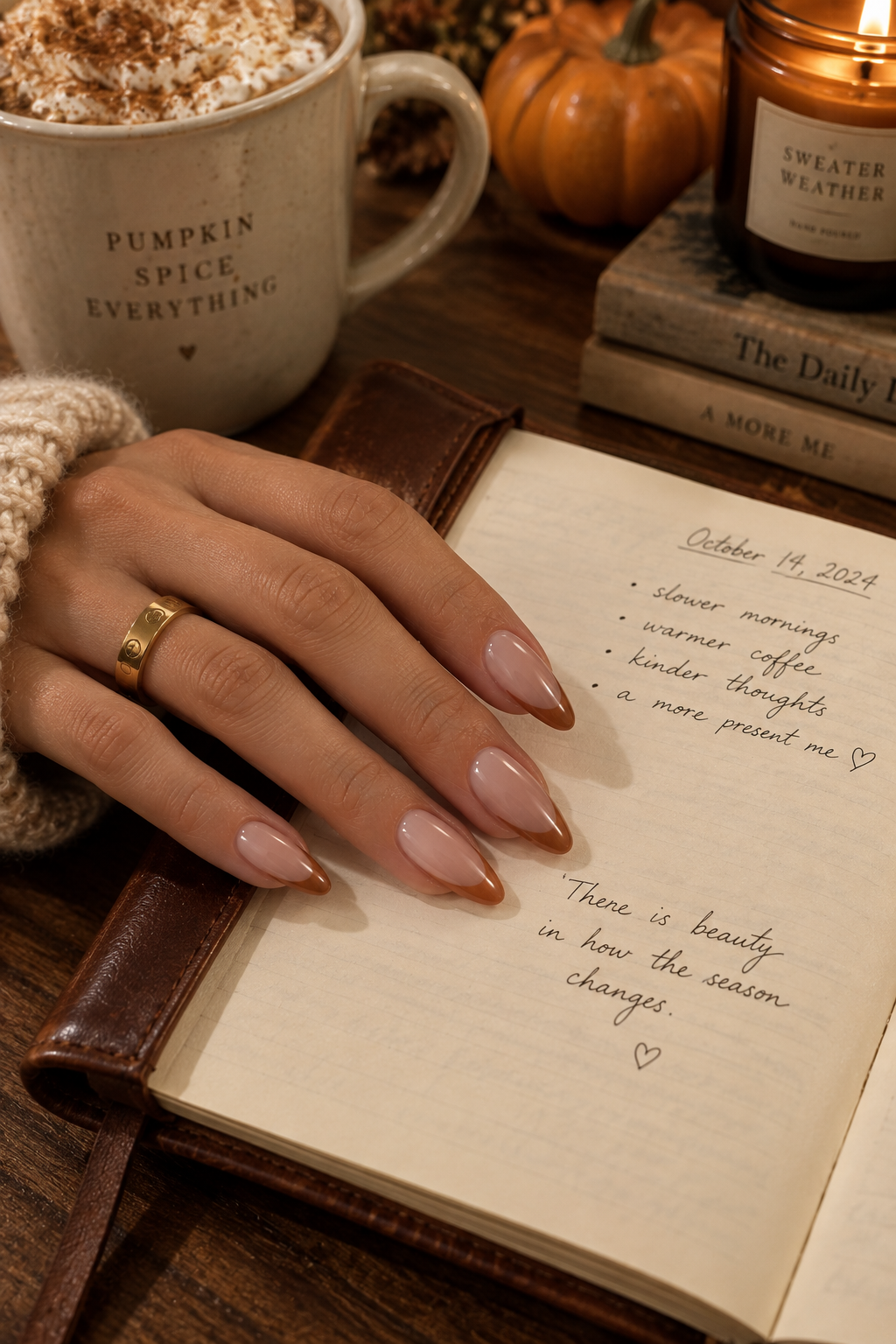 Amber French tip almond nails fall 2026