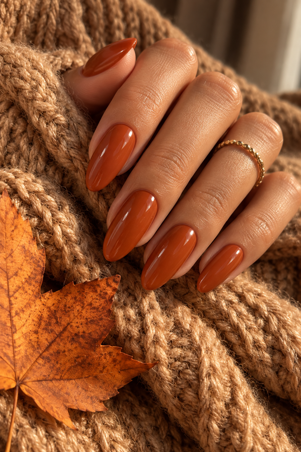 Terracotta almond gel nails fall 2026